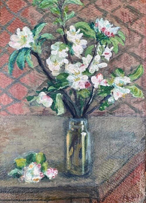 Seyssaud – Bouquet of apple blossoms on a wooden table