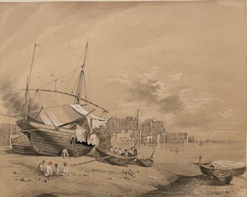 Barcos varados frente a la ciudad