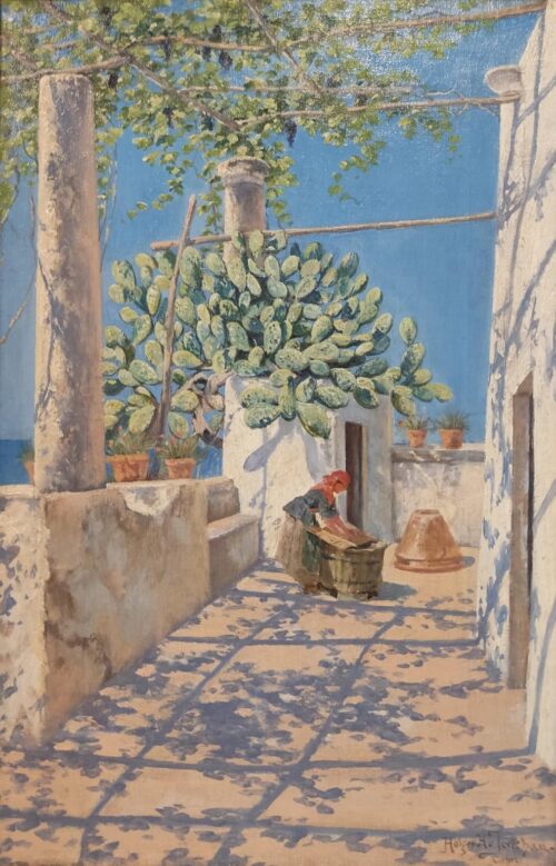 Jerichau – Pergola in Capri with a Woman Washing Clothes