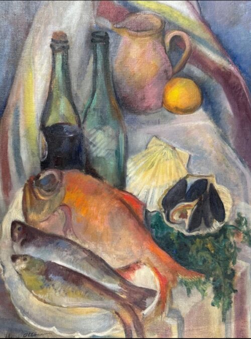 Ottmann - Still Life With Fish, Shells and Bottles